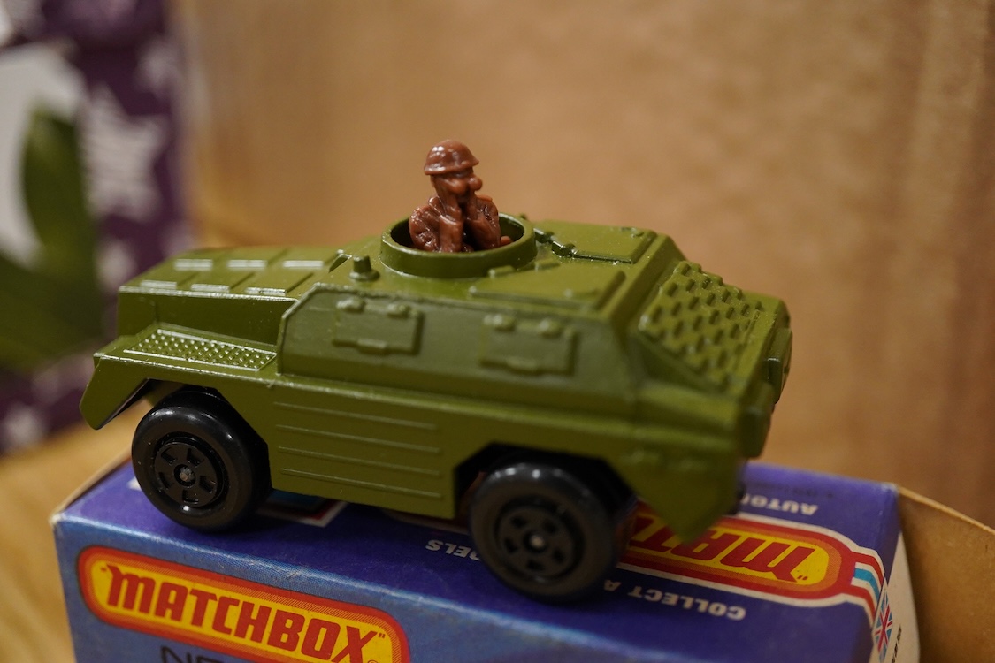 Twelve boxed Matchbox Superfast and Rola-matics 1-75 vehicles; rescue hovercraft (2), Porsche turbo (3), Mercedes tourer (6), Rover 3500 (8), car transporter (11), the Londoner bus (17), Silver Jubilee bus, cement truck